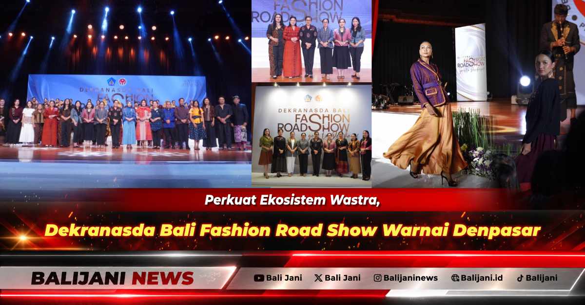 Ketua Dekranasda Bali Ny. Putri Suastini Koster dan Ketua Dekranasda Denpasar Ny. Sagung Antari Jaya Negara menyaksikan peragaan busana Wastra Hita Kara di Dharma Negara Alaya