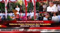 Gubernur Bali Wayan Koster saat menyampaikan pidato peringatan Hari Jadi ke-68 Provinsi Bali di Lapangan Niti Mandala Renon Denpasar