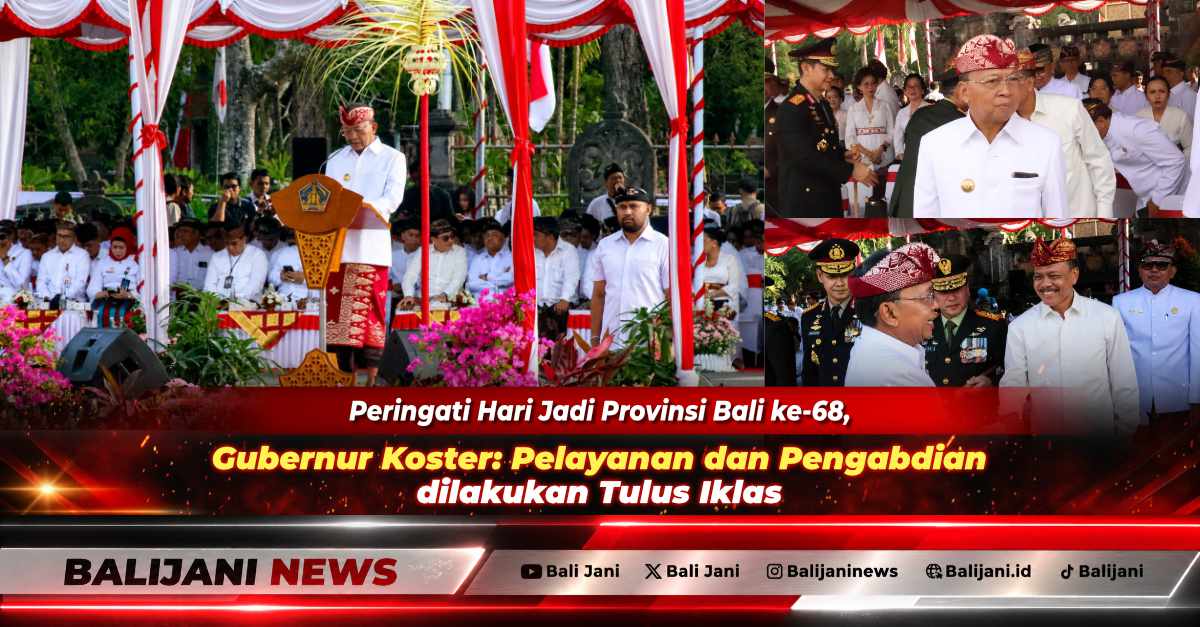 Gubernur Bali Wayan Koster saat menyampaikan pidato peringatan Hari Jadi ke-68 Provinsi Bali di Lapangan Niti Mandala Renon Denpasar
