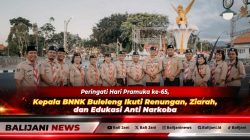 Kepala BNNK Buleleng Komang Yuda Murdianto saat memberikan materi sosialisasi bahaya narkoba dalam rangkaian Malam Renungan Hari Pramuka ke-65 di Gedung Kumarasthana Singaraja