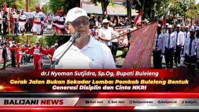 Bupati Buleleng I Nyoman Sutjidra saat melepas secara resmi peserta lomba gerak jalan 8 kilometer tingkat SMP di depan GOR Bhuana Patra Singaraja
