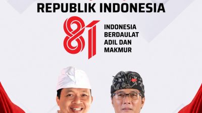 Banner ucapan peringatan Hari Ulang Tahun HUT ke-81 Kemerdekaan Republik Indonesia dari Pemerintah Provinsi Pemprov Bali di Denpasar