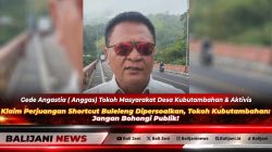 Tokoh masyarakat Desa Kubutambahan Buleleng Gede Angastia saat menyampaikan keterangan terkait pembangunan jalan shortcut Singaraja–Mengwitani