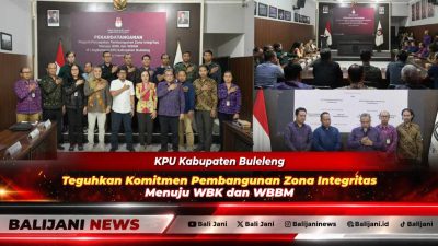 Ketua KPU Buleleng Komang Dudhi Udiyana bersama Komisioner KPU RI Idham Holik dan jajaran stakeholder saat penandatanganan Piagam Zona Integritas