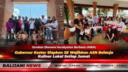 Gubernur Bali Wayan Koster saat meninjau dan menikmati kuliner lokal di salah satu UMKM bersama warga dalam perayaan Rahina Tumpek Krulut