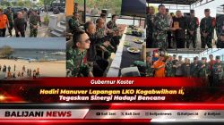 Gubernur Bali Wayan Koster bersama jajaran TNI dan Polri saat menghadiri Manuver Lapangan LKO Kogabwilhan II di Pantai Mertasari Sanur