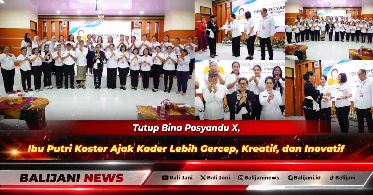 Ketua TP Posyandu Provinsi Bali Ny. Putri Suastini Koster saat menyerahkan sertifikat secara simbolis dalam acara penutupan Bina Posyandu X di Aula Bapelkesmas Bali