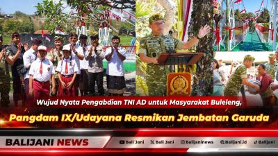 Pangdam IX/Udayana Mayjen TNI Piek Budyakto saat menandatangani prasasti peresmian Jembatan Garuda di Desa Lokapaksa Kecamatan Seririt Buleleng