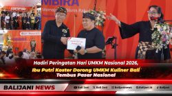 Ketua Dekranasda Bali Ibu Putri Koster bersama Kadis Koperasi dan UMKM Bali Tri Arya Dhyana Kubontubuh saat memberikan arahan pada peringatan Hari UMKM Nasional 2026 di Denpasar