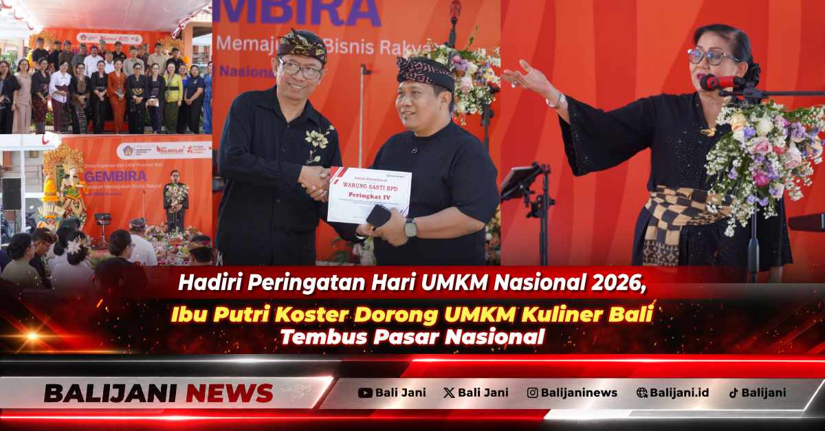 Ketua Dekranasda Bali Ibu Putri Koster bersama Kadis Koperasi dan UMKM Bali Tri Arya Dhyana Kubontubuh saat memberikan arahan pada peringatan Hari UMKM Nasional 2026 di Denpasar
