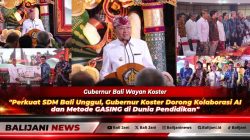 Gubernur Bali Wayan Koster bersama Prof. Yohanes Surya dan jajaran manajemen Telkomsel saat peluncuran program kolaborasi AI dan Metode GASING di Gedung Wiswasabha Utama Denpasar