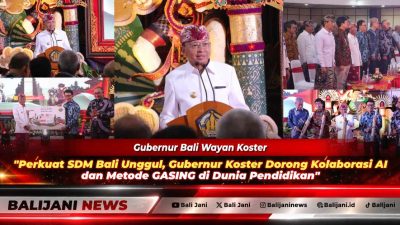 Gubernur Bali Wayan Koster bersama Prof. Yohanes Surya dan jajaran manajemen Telkomsel saat peluncuran program kolaborasi AI dan Metode GASING di Gedung Wiswasabha Utama Denpasar