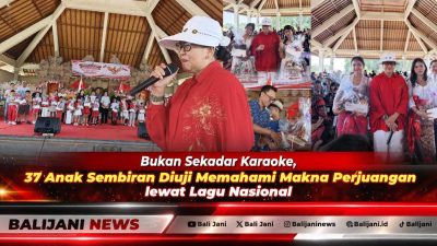 Ketua TP PKK Bali Ny. Putri Koster bersama Ketua Karang Taruna Desa Sembiran Wayan Edy Gunawan saat menyaksikan penampilan peserta lomba karaoke lagu nasional di Sembiran Buleleng