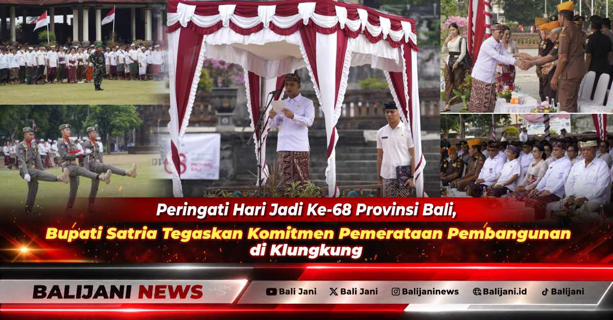 Bupati Klungkung I Made Satria saat bertindak sebagai Inspektur Upacara dalam peringatan Hari Jadi Ke-68 Provinsi Bali di Alun-Alun Ida Dewa Agung Jambe Klungkung