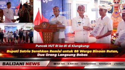 Bupati Klungkung I Made Satria menyerahkan Surat Keputusan SK Remisi HUT ke-81 RI secara simbolis kepada perwakilan warga binaan di Rutan Kelas IIB Klungkung