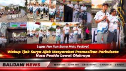 Wakil Bupati Klungkung Tjokorda Gde Surya Putra saat mengibarkan bendera start melepas peserta Fun Run Surya Metu Festival Vol III di Pantai Tanjung Kerambitan Nusa Penida