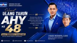 Ketua DPD Partai Demokrat Bali Made Mudarta saat menyampaikan ucapan selamat ulang tahun ke-48 dan apresiasi kepada Ketua Umum Partai Demokrat Agus Harimurti Yudhoyono