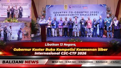 Gubernur Bali Wayan Koster saat memukul gong meresmikan pembukaan Kompetisi Keamanan Siber Internasional C2C-CTF 2026 di Hotel Padma Resort Legian Badung
