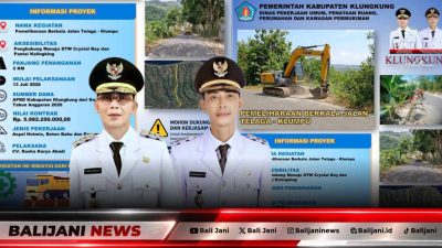 Alat berat dan pekerja sedang melakukan pengaspalan pemeliharaan jalan Telaga Klumpu Nusa Penida Klungkung