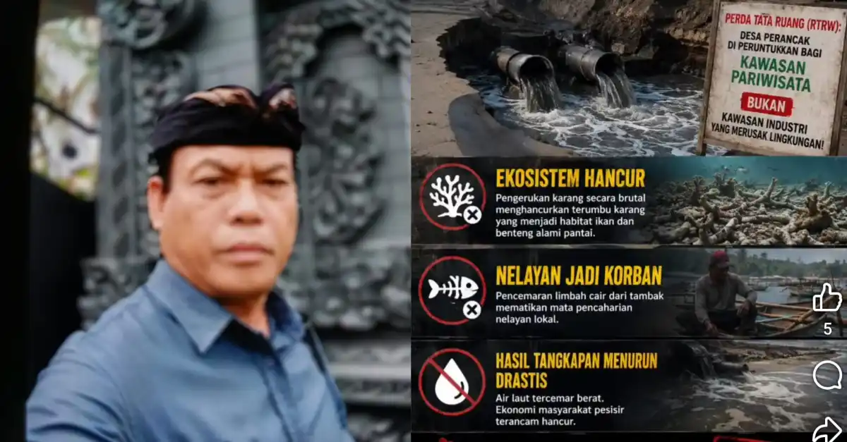 Kawasan pesisir Desa Perancak Jembrana yang terdampak aktivitas pemasangan pipa limbah tambak