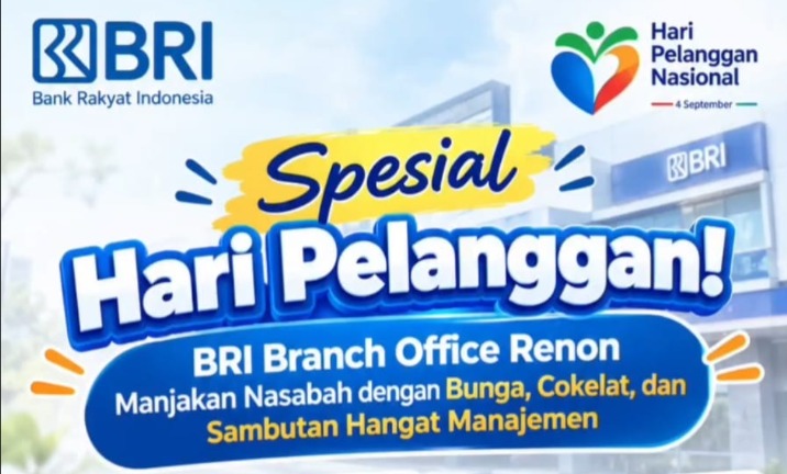 Manajemen BRI Branch Office Renon saat menyambut nasabah di Hari Pelanggan Nasional