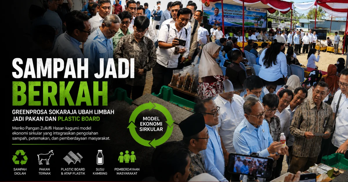 Menteri Koordinator Bidang Pangan Zulkifli Hasan meninjau pengolahan sampah dan produk plastic board di Kantor Pusat Greenprosa Banyumas
