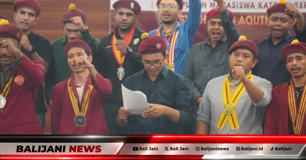 Ilustrasi aksi solidaritas dan logo Perhimpunan Mahasiswa Katolik Republik Indonesia (PMKRI)
