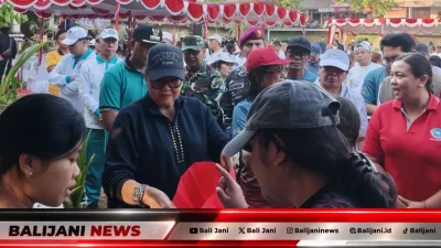 Ketua Dekranasda Bali Ny. Putri Koster saat membuka Pasar UMKM dalam ajang Sudaji Peace Trail Fun Run 2026